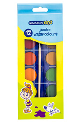 Marlin Kids 12 Jumbo Water Colours + Brush in box